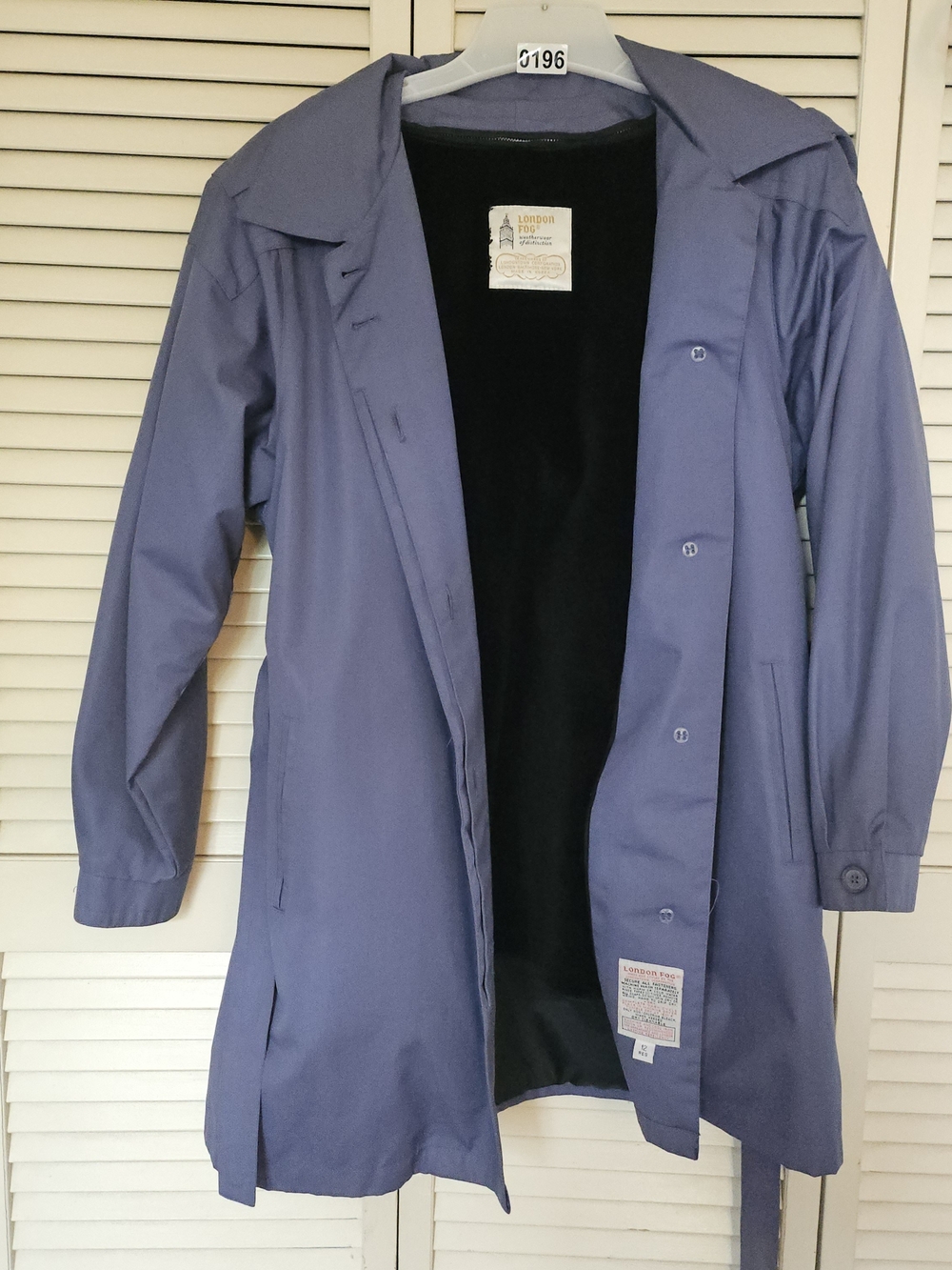 Vintage London Fog Women's Periwinkle Blue Raincoat Trench Coat with Hood